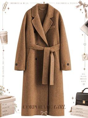 Womens Wool Blend Double Breasted Pea Coat Belted Trench Coat